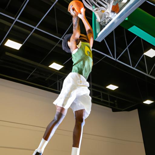 Capital Men's Basketball player displaying impressive athleticism with a powerful slam dunk.