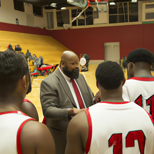 Coach passionately motivating the CCSF Men's Basketball team during a crucial timeout.