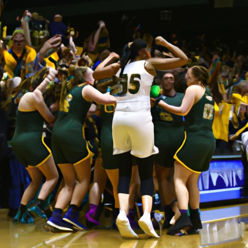 The St. Vincent Women's Basketball team rejoices in a well-deserved victory, their hard work paying off.