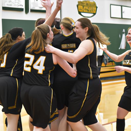 Joyous celebration as the Tiffin women's basketball team triumphs over their opponents with determination and teamwork.