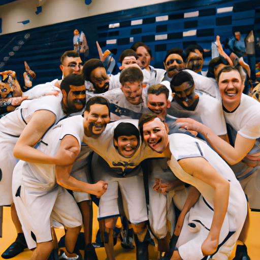 The jubilant UW Stout Men's Basketball team basks in their well-deserved triumph.